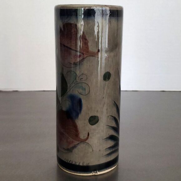 Tonala Vintage Mexican Folk Art Pottery Floral Hand Thrown Vase 6.75" - Picture 2 of 11